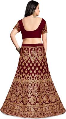 Maroon  Designer Partywear Embroidered Work Satin  Material Lehenga Choli 2