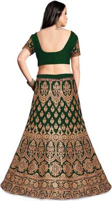 Green  Designer Partywear Embroidered Work Satin  Material Lehenga Choli 2