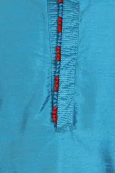 Turquoise embroidered art silk kurta-pajama