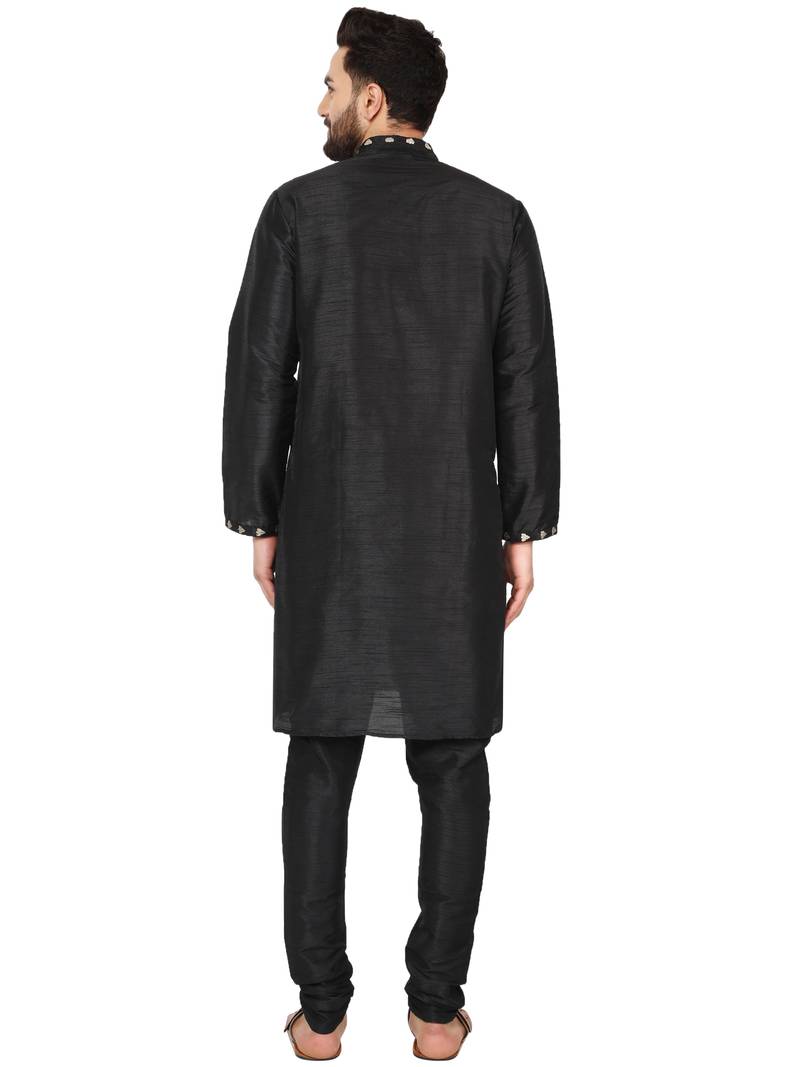 Black embroidered art silk kurta-pajama