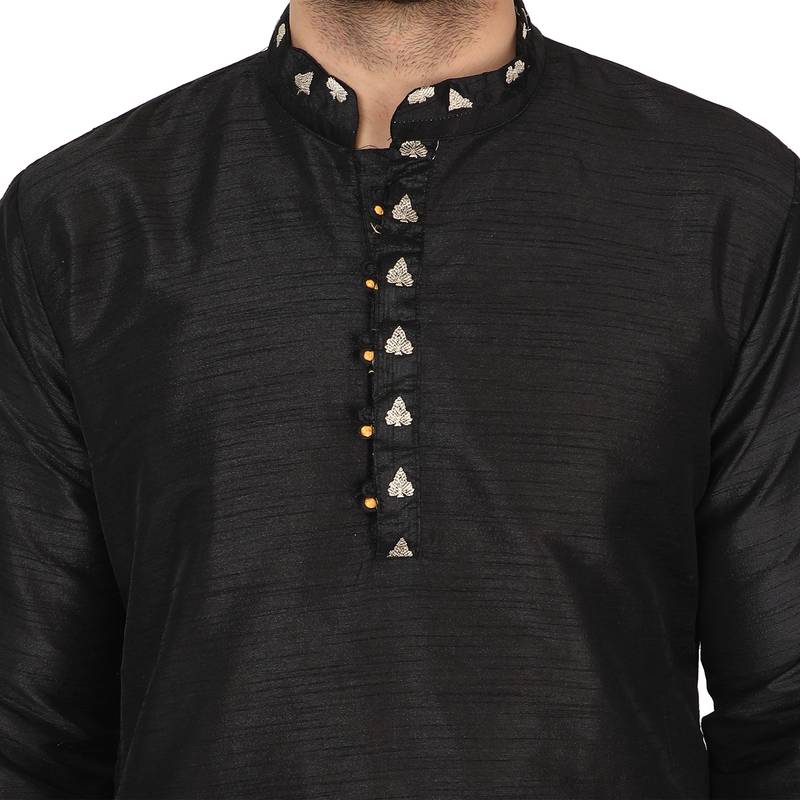 Black embroidered art silk kurta-pajama