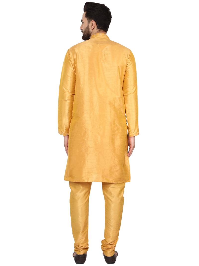 Gold embroidered art silk kurta-pajama