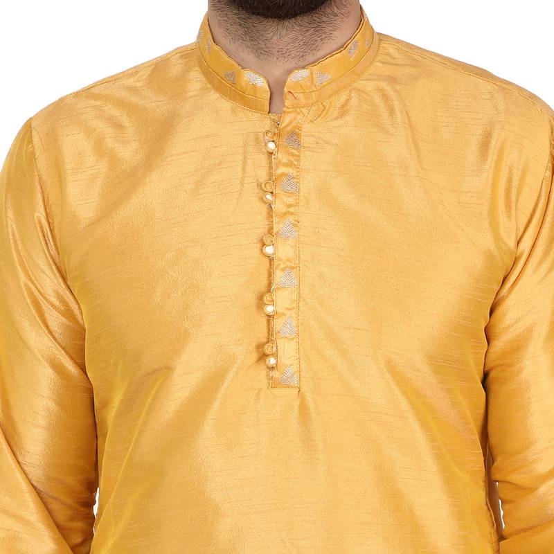 Gold embroidered art silk kurta-pajama