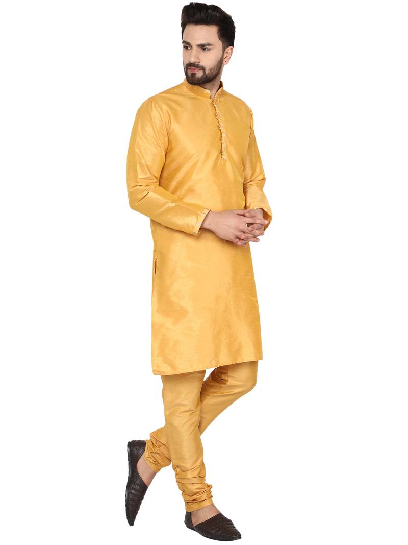 Gold embroidered art silk kurta-pajama