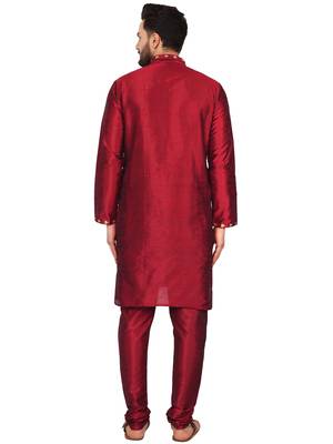 Red embroidered art silk kurta-pajama 2