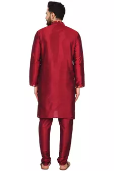 Red embroidered art silk kurta-pajama