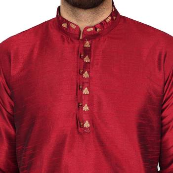 Red embroidered art silk kurta-pajama 3