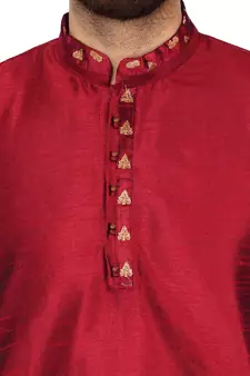 Red embroidered art silk kurta-pajama