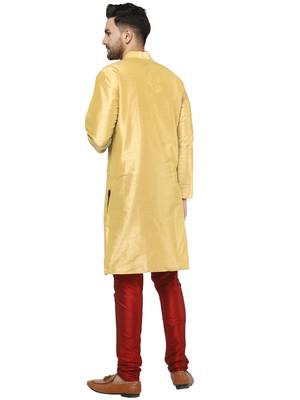 Beige embroidered art silk kurta-pajama 2