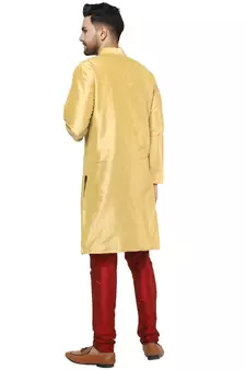 Beige embroidered art silk kurta-pajama