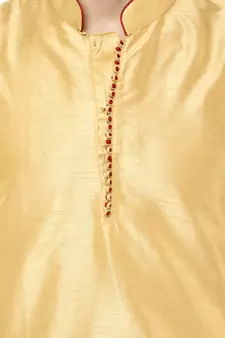 Beige embroidered art silk kurta-pajama