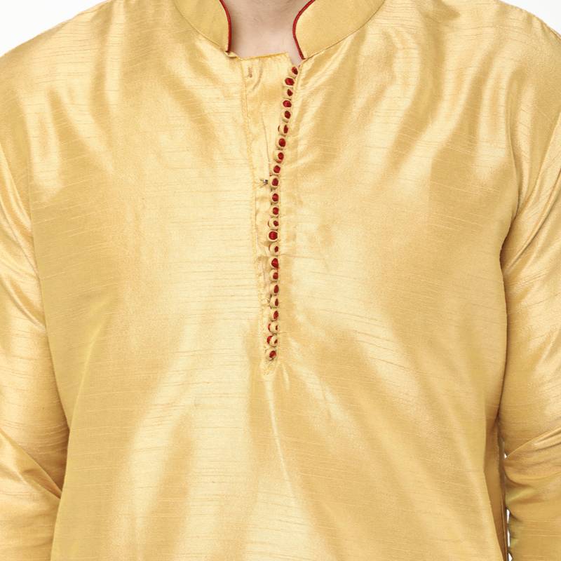 Beige embroidered art silk kurta-pajama