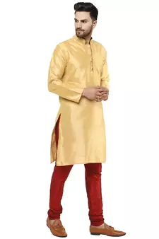 Beige embroidered art silk kurta-pajama