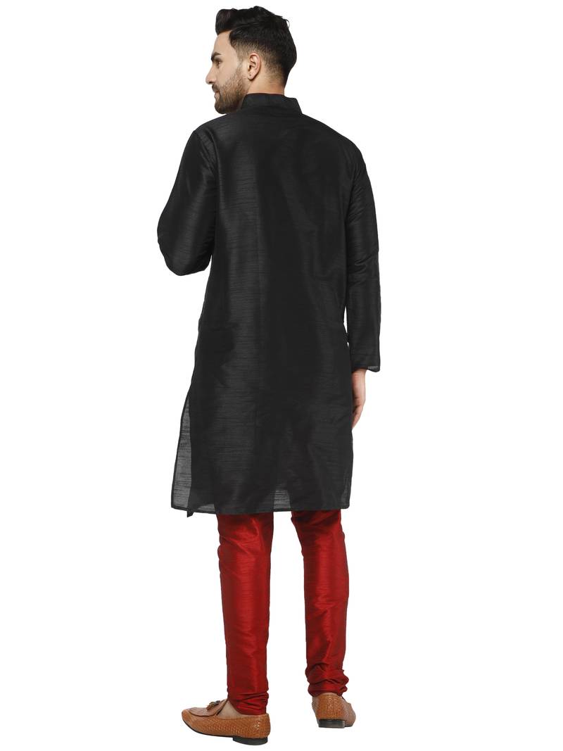 Black embroidered art silk kurta-pajama