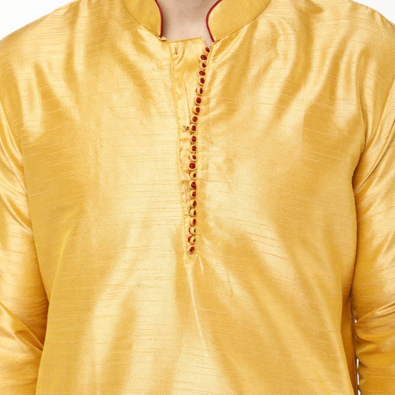 Gold embroidered art silk kurta-pajama