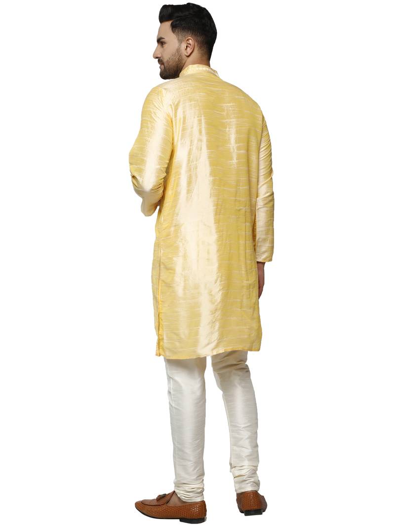 Beige embroidered art silk kurta-pajama