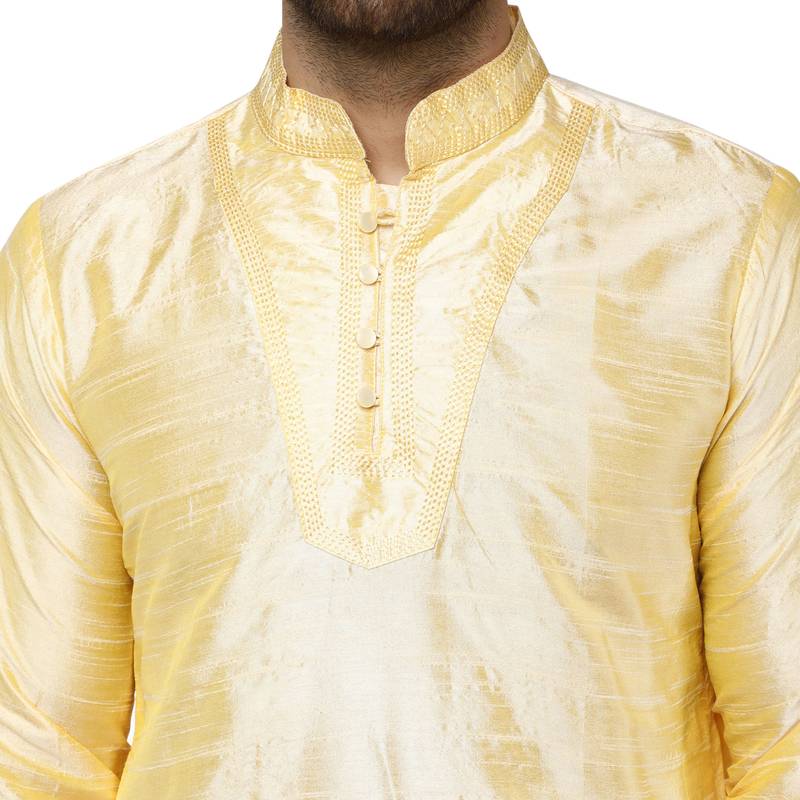 Beige embroidered art silk kurta-pajama