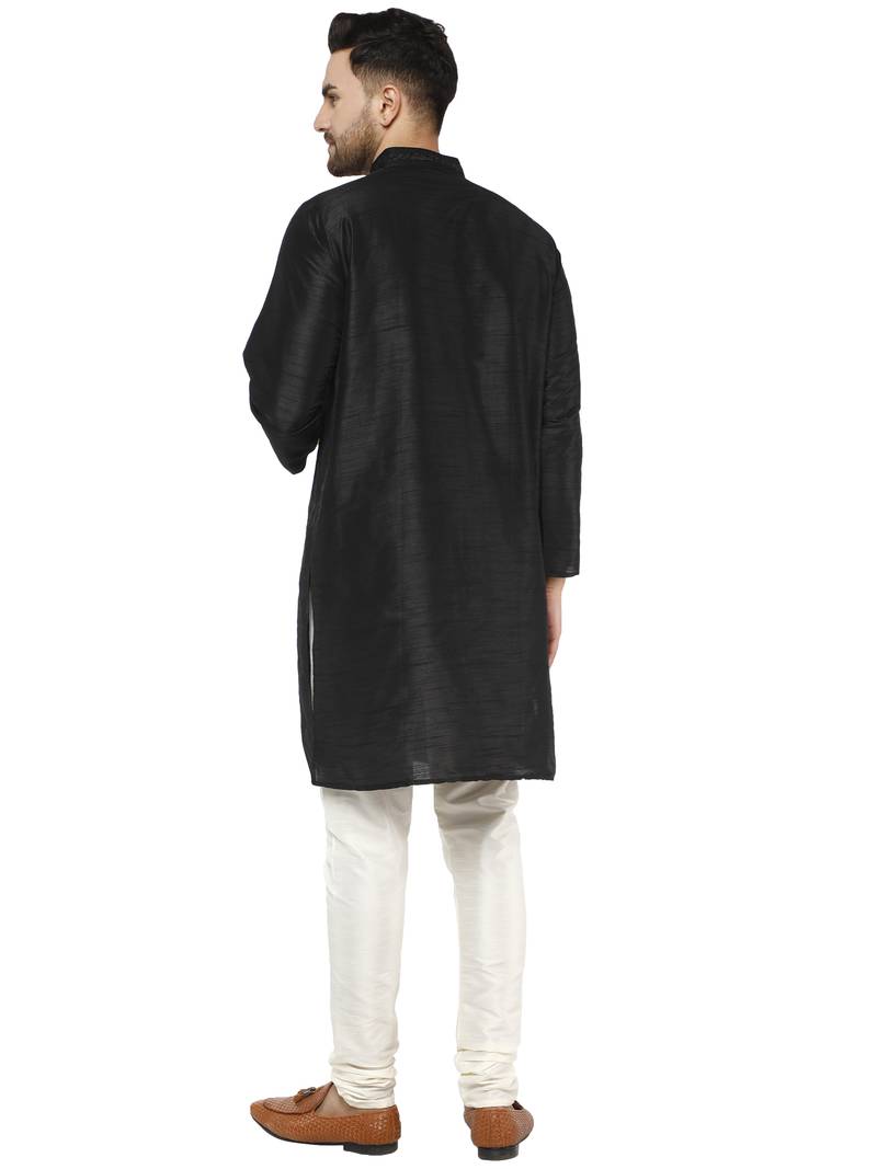 Black embroidered art silk kurta-pajama