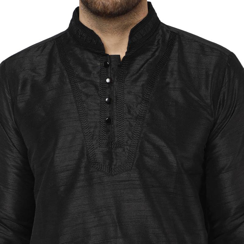 Black embroidered art silk kurta-pajama