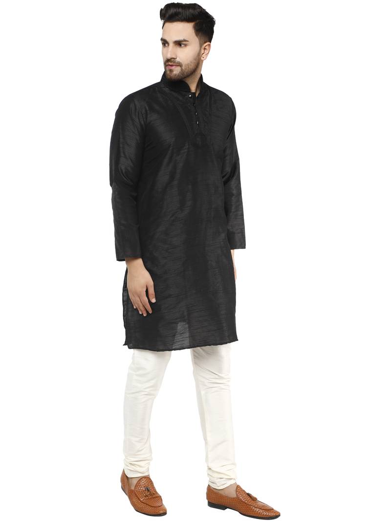 Black embroidered art silk kurta-pajama