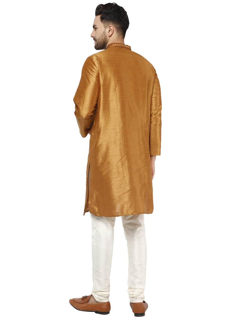 Brown embroidered art silk kurta-pajama