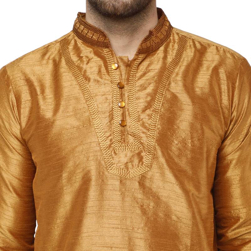 Brown embroidered art silk kurta-pajama