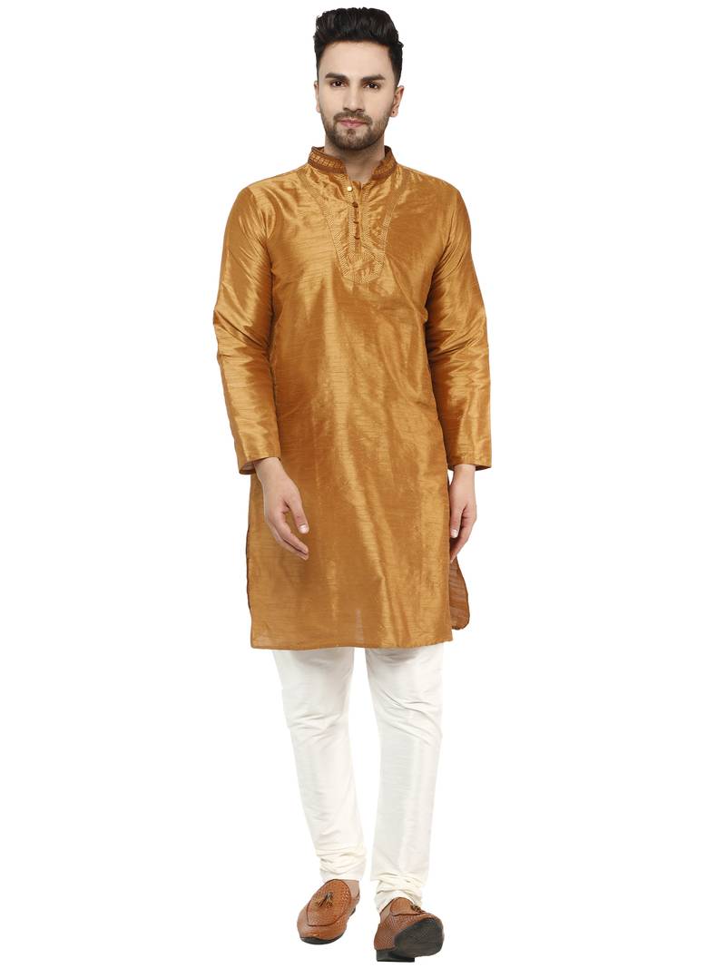 Brown embroidered art silk kurta-pajama