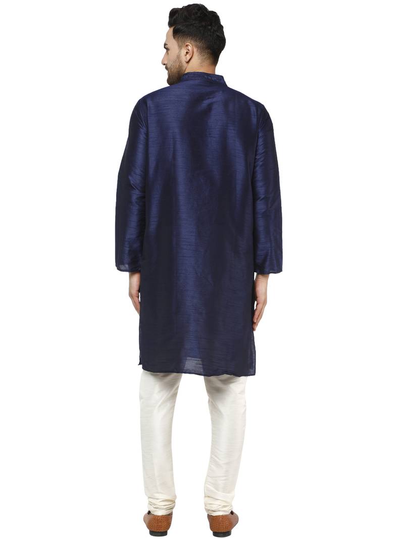 Blue embroidered art silk kurta-pajama