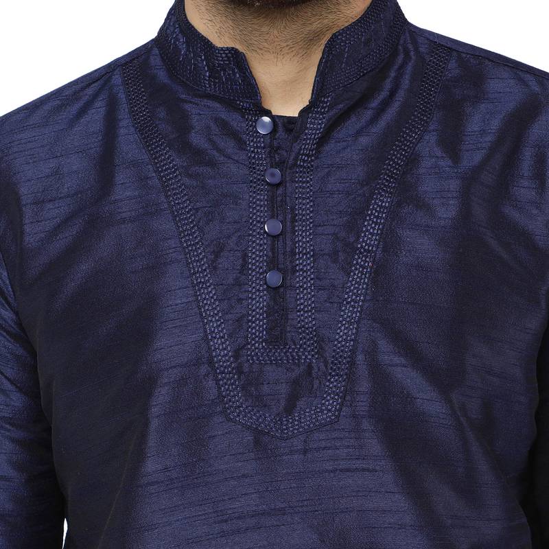 Blue embroidered art silk kurta-pajama
