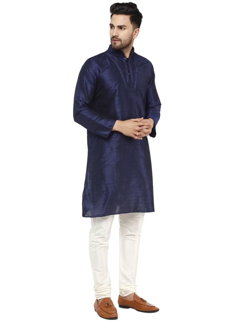 Blue embroidered art silk kurta-pajama