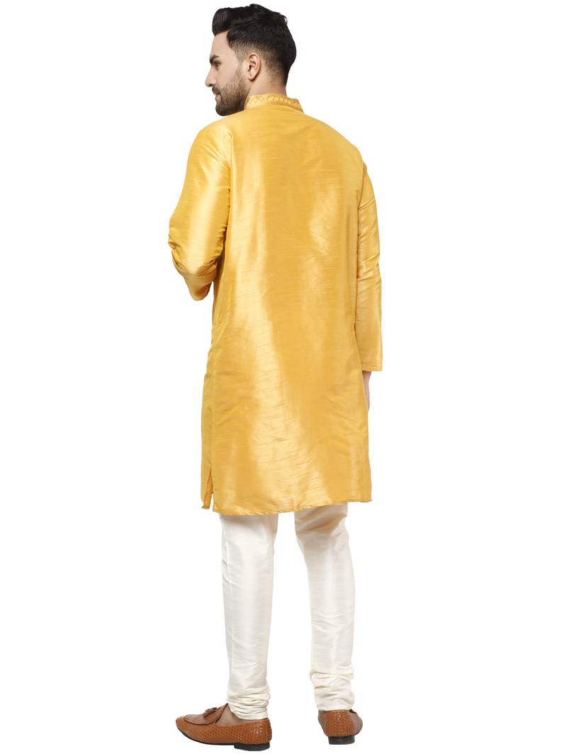 Gold embroidered art silk kurta-pajama