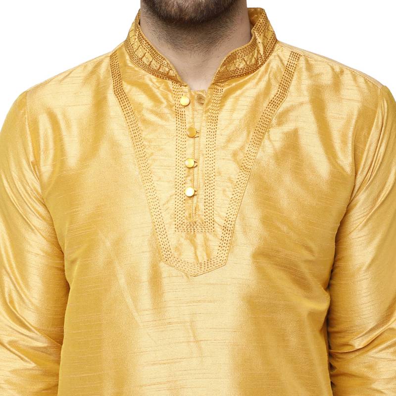 Gold embroidered art silk kurta-pajama