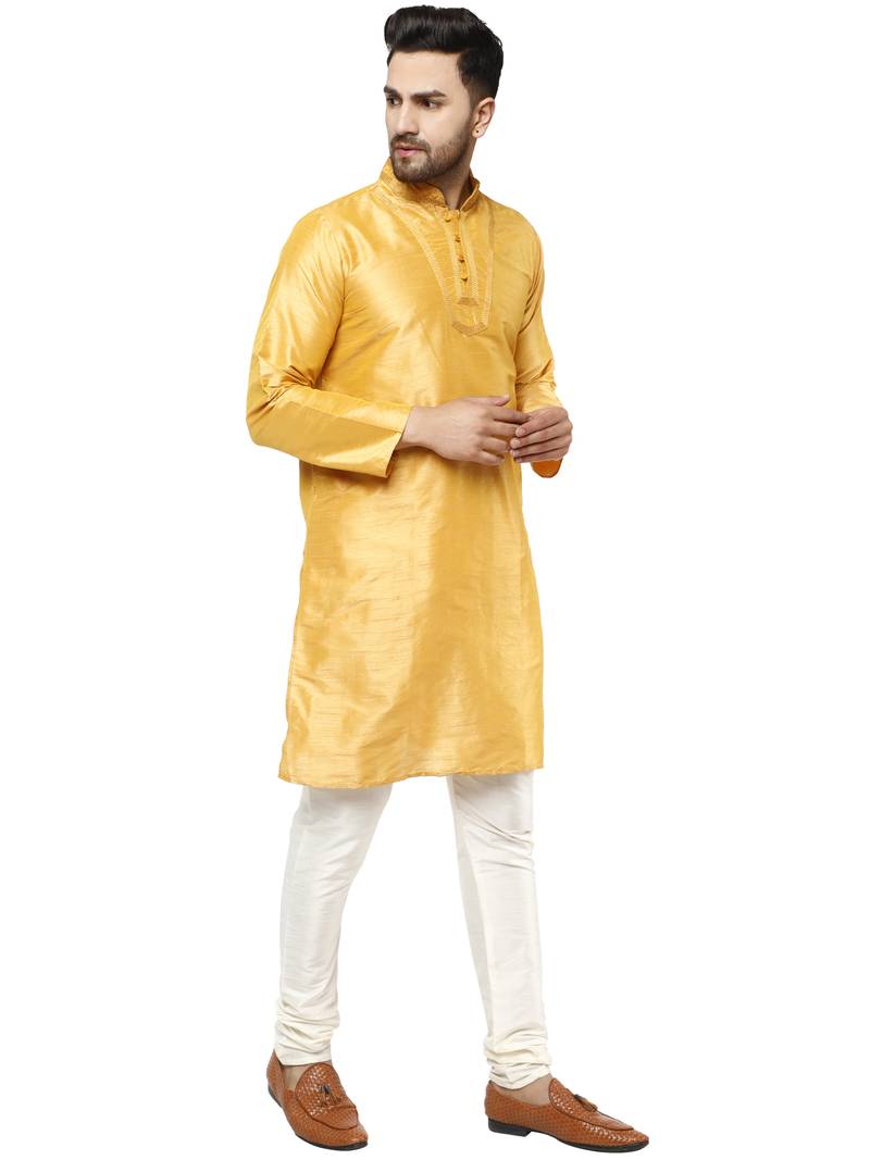 Gold embroidered art silk kurta-pajama