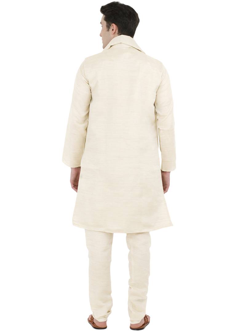 White embroidered art silk kurta-pajama