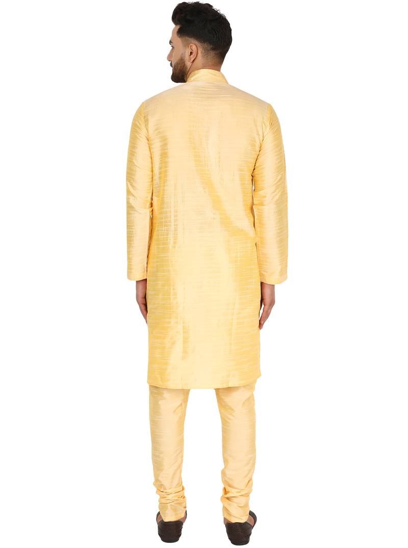 Beige embroidered art silk kurta-pajama