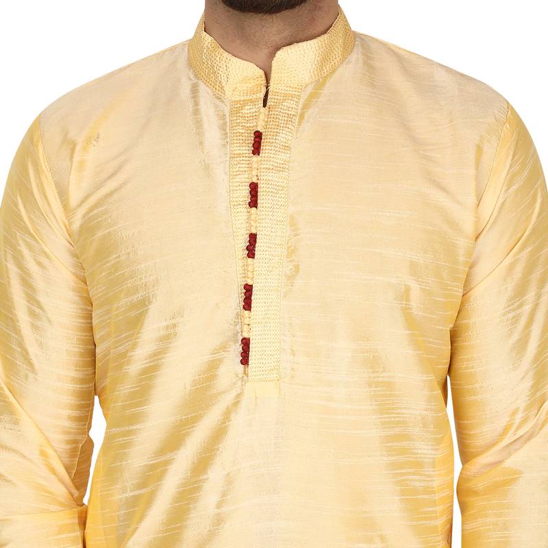 Beige embroidered art silk kurta-pajama