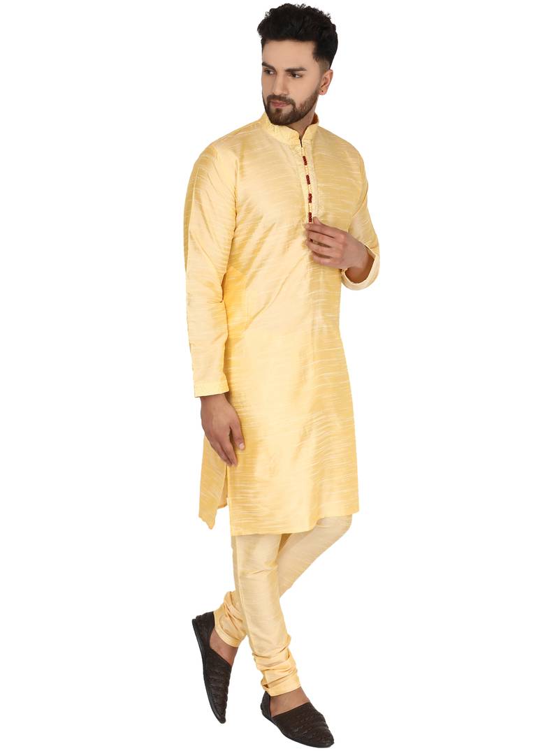 Beige embroidered art silk kurta-pajama