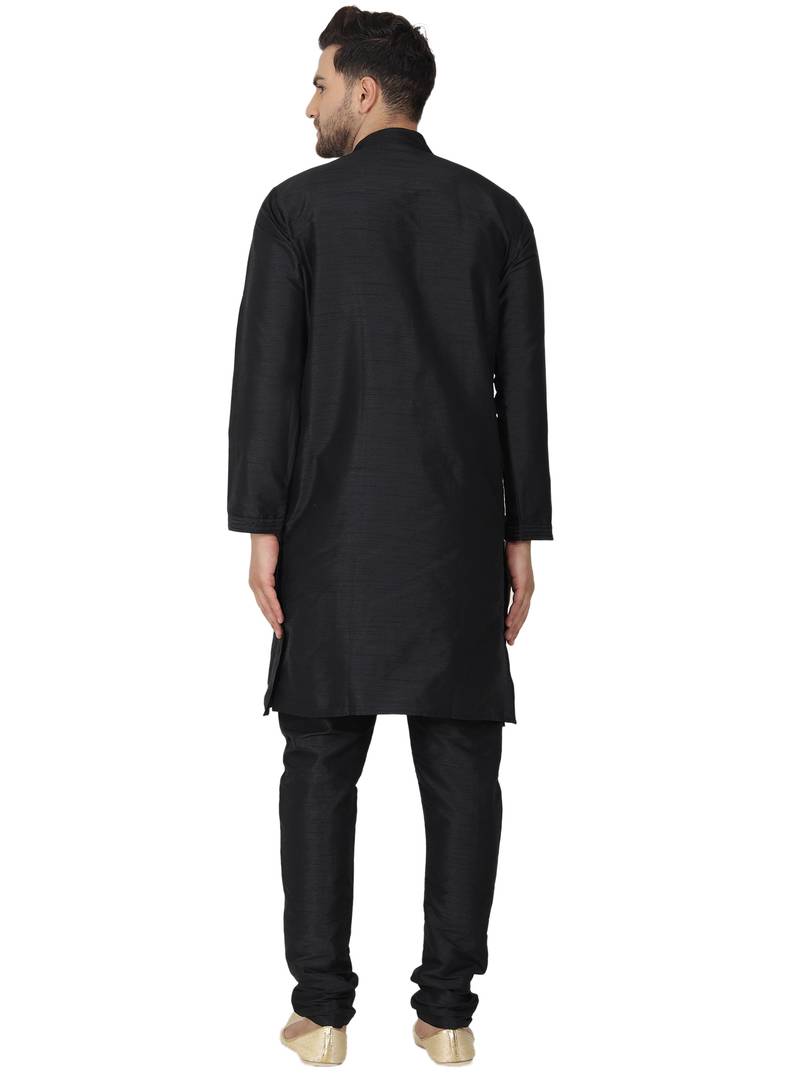 Black embroidered art silk kurta-pajama