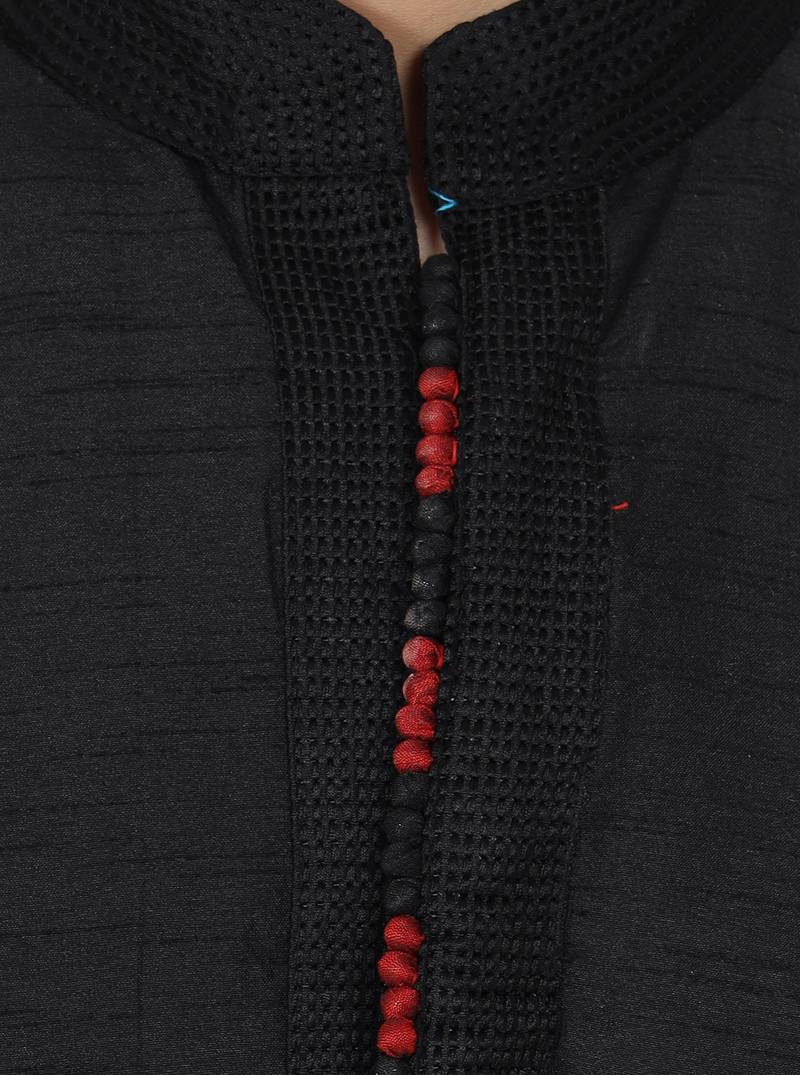 Black embroidered art silk kurta-pajama