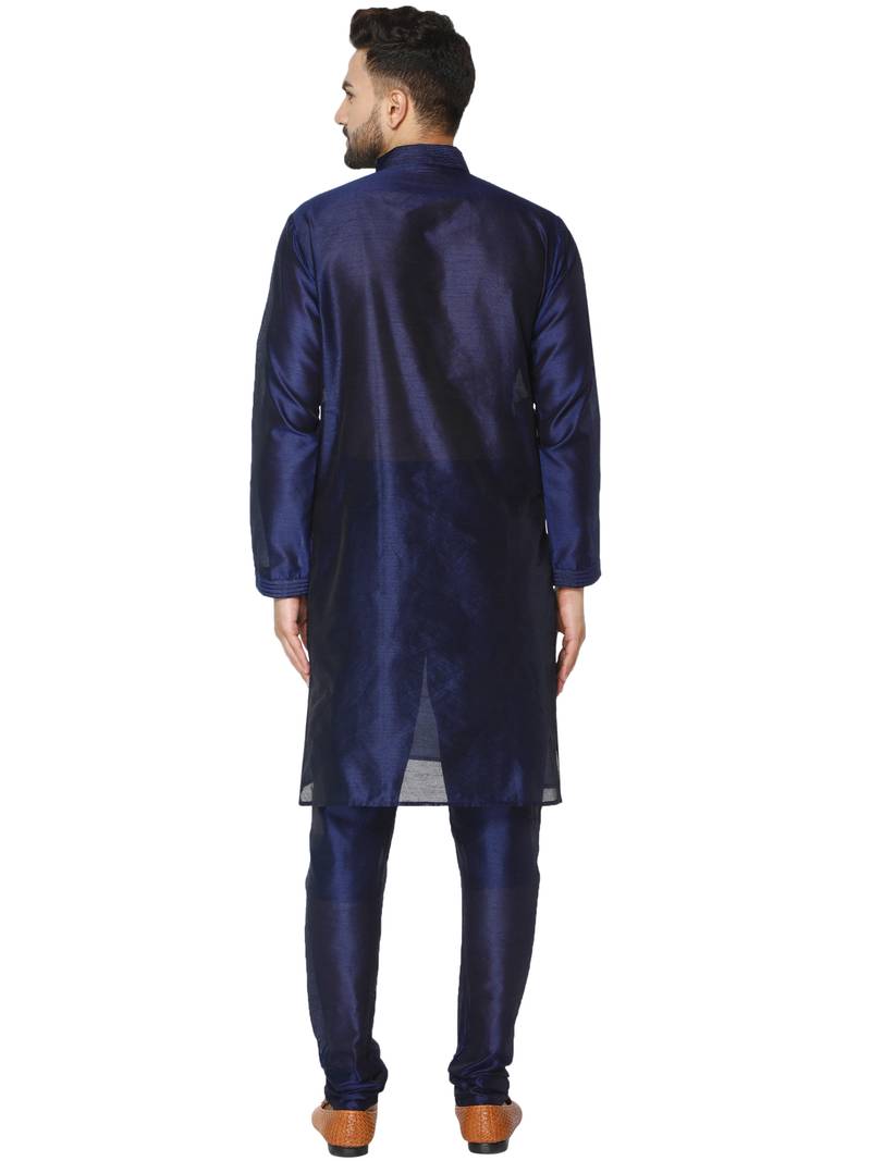 Blue embroidered art silk kurta-pajama
