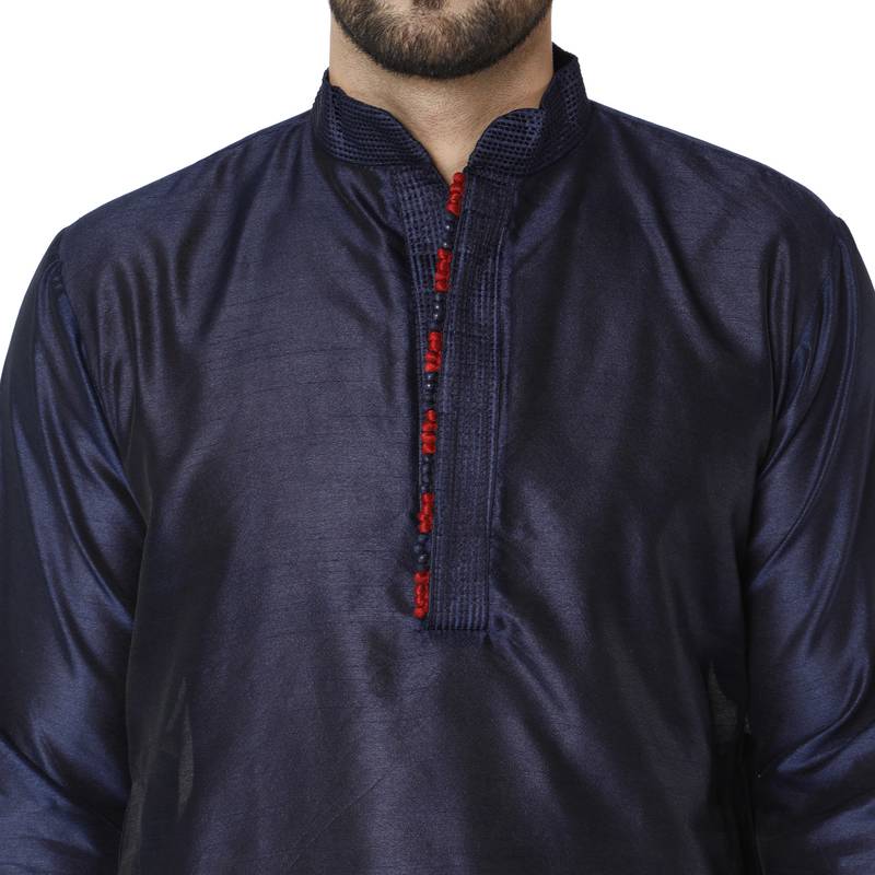 Blue embroidered art silk kurta-pajama