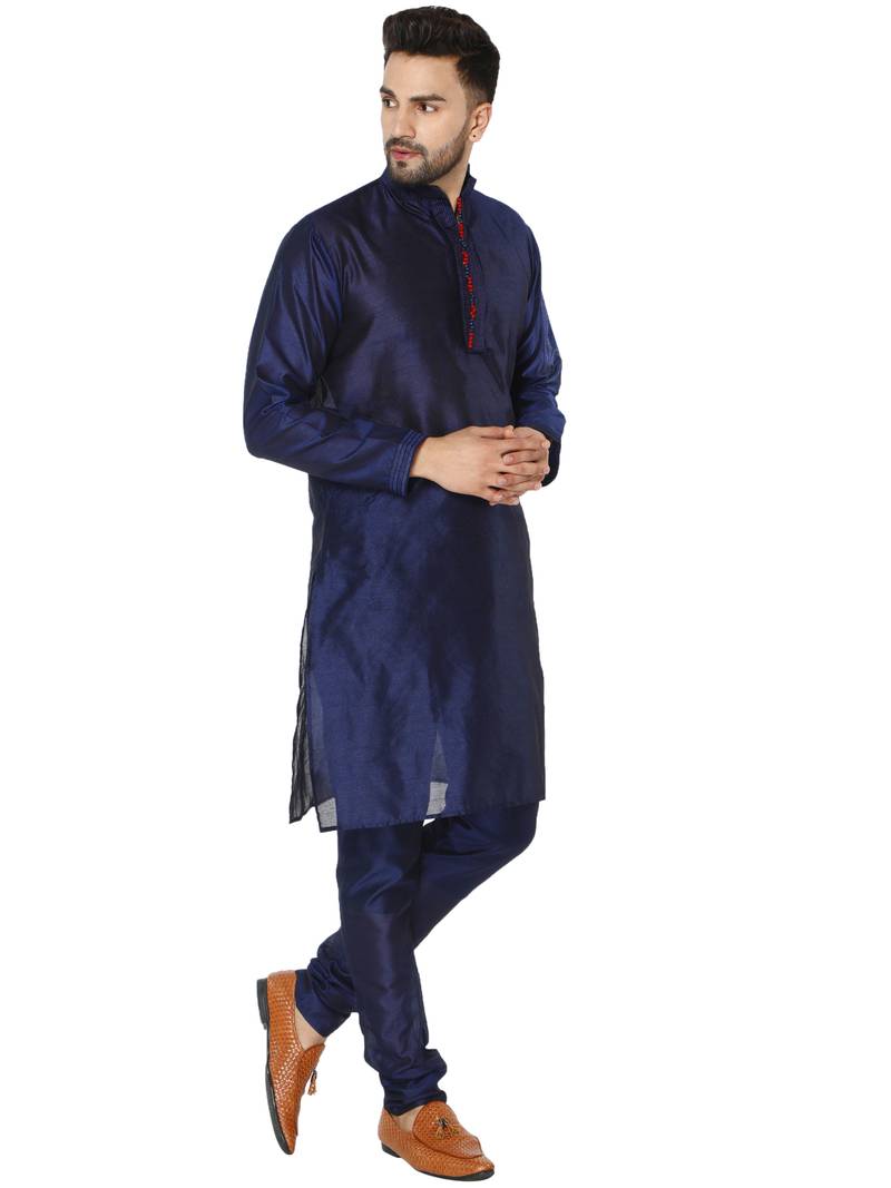Blue embroidered art silk kurta-pajama