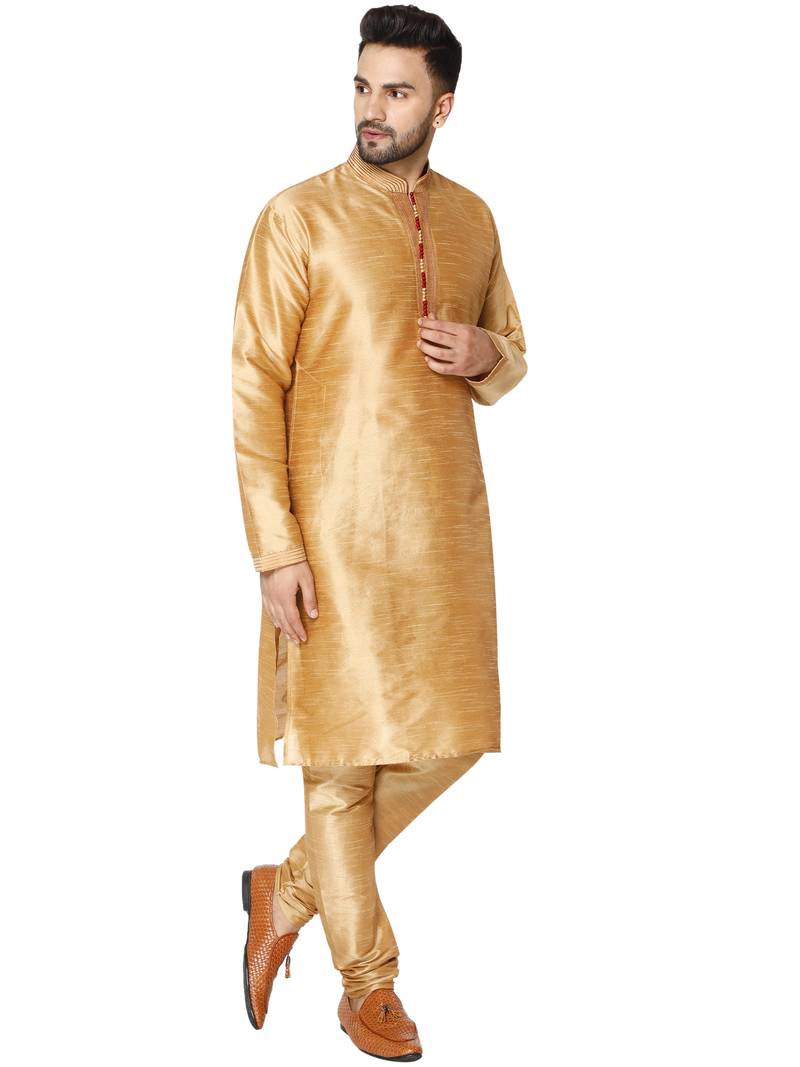 Brown embroidered art silk kurta-pajama