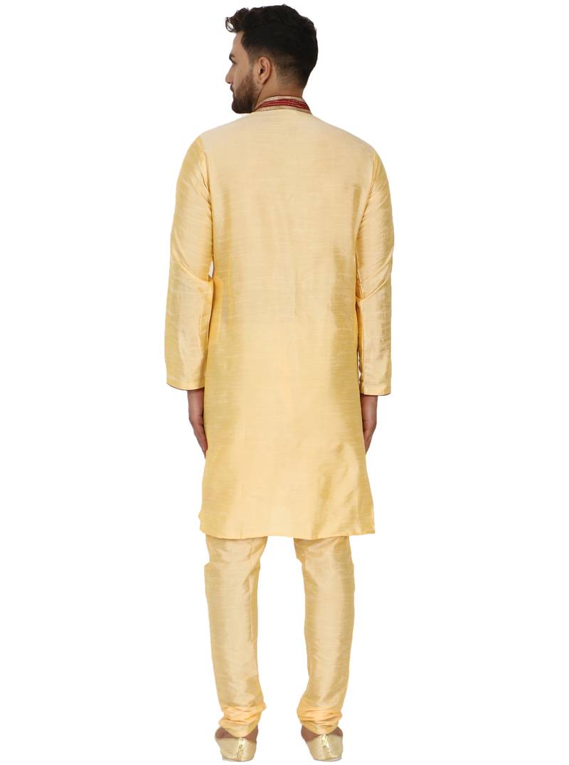 Beige embroidered art silk kurta-pajama