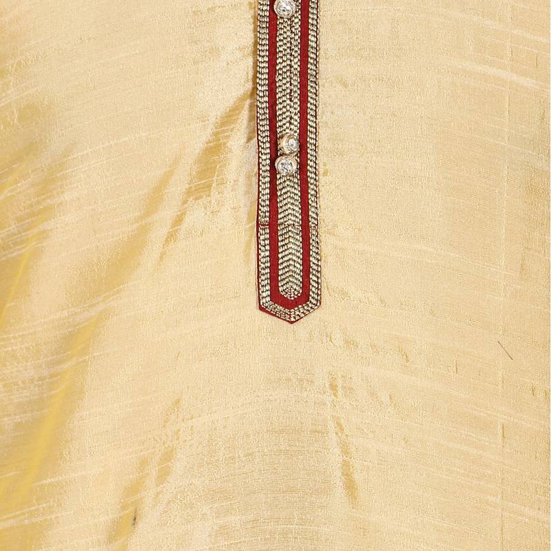 Beige embroidered art silk kurta-pajama