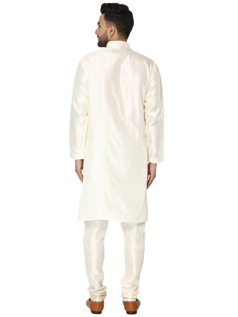 White embroidered art silk kurta-pajama