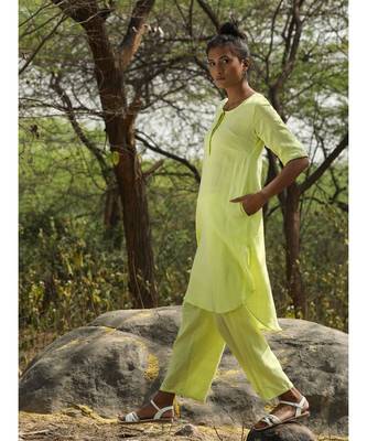yellow plain cotton kurtis 2
