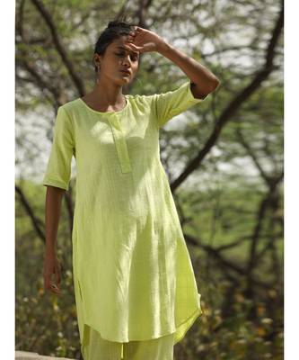 yellow plain cotton kurtis 3