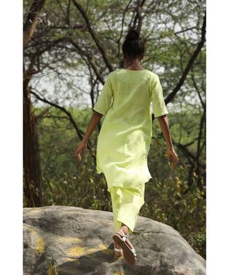 yellow plain cotton kurtis 5