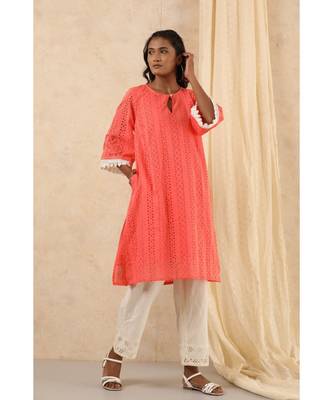 peach plain cotton kurtis 1